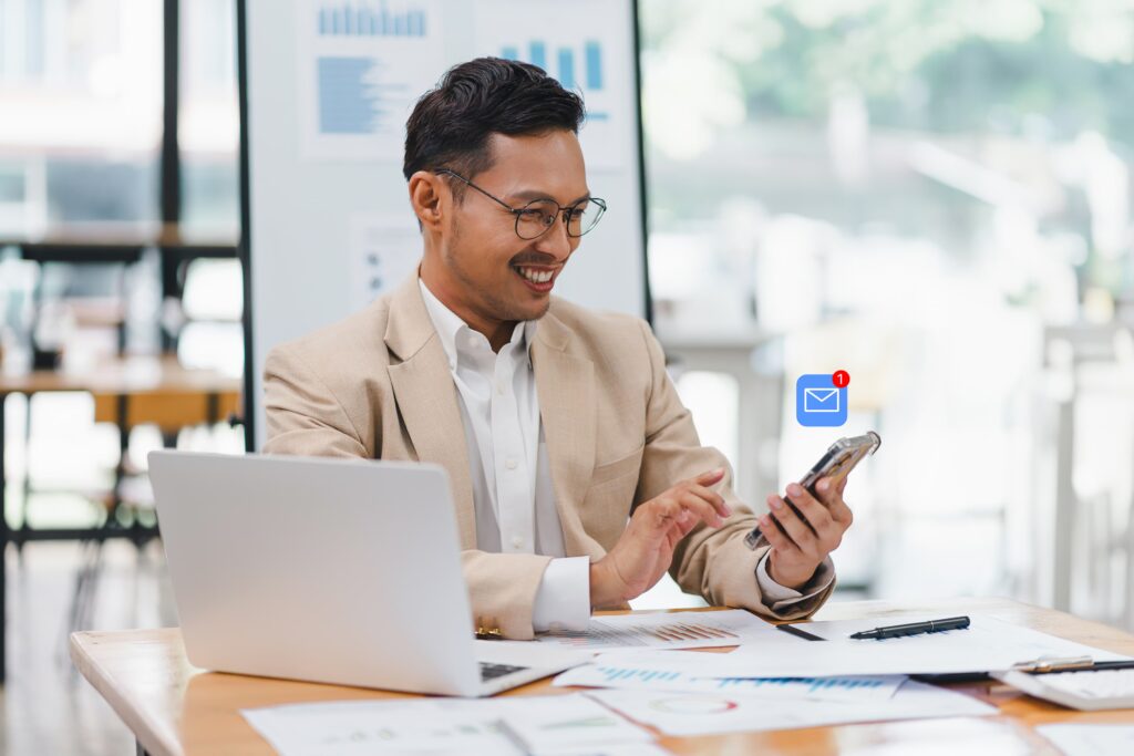 man reading emails